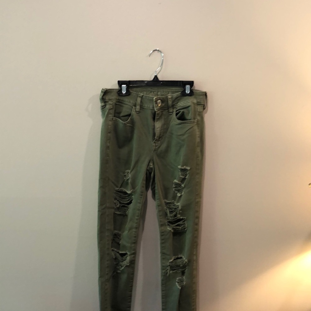 American eagle olive ripped skinny jeans